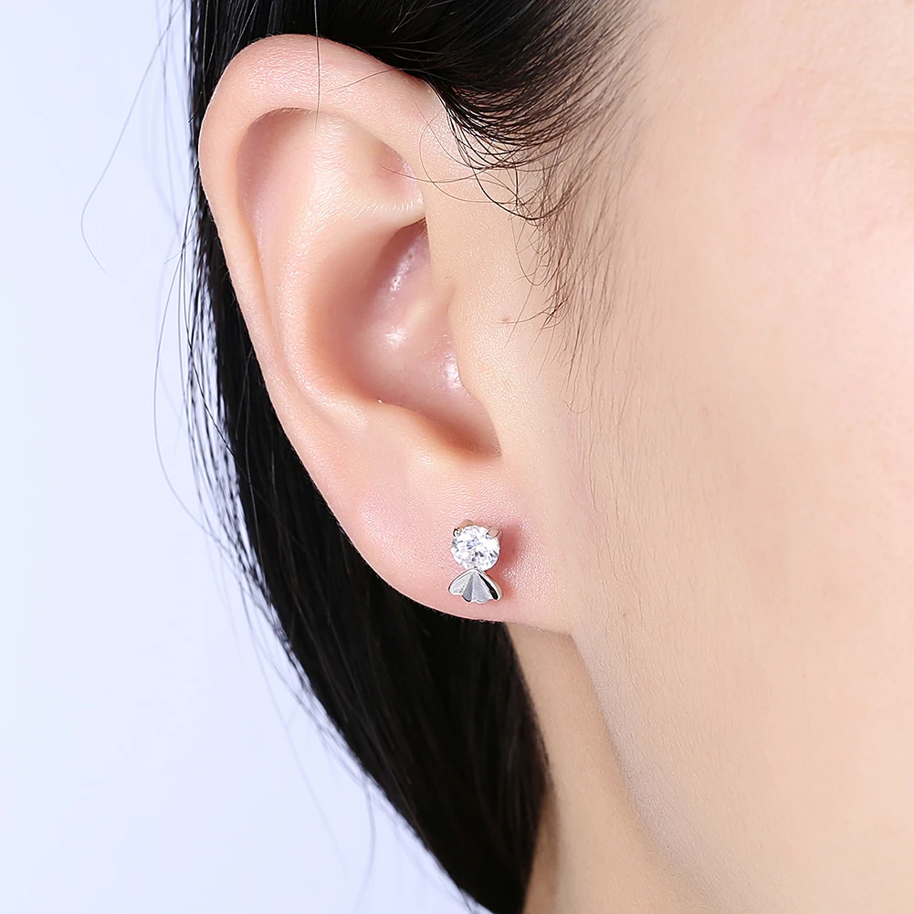 

ZEMIOR Sterling Silver 925 Jewelry Creative Double Heart Earrings For Women Round Cubic Zirconia Stud Earring To Girlfriend