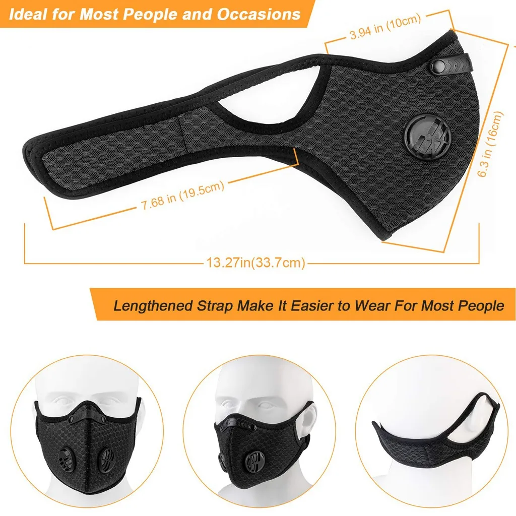 

Unisex Mouth Mask With Filters Pad Reusable Half Face Mask Activated Carbon Filter Respirator Dustproof Anti Pollution Masque