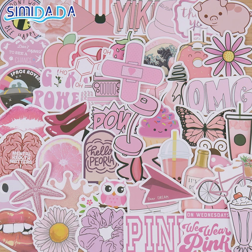 

50PCS Kawaii Girl Stickers Waterproof Skateboard Scrapbook Suitcase Pink Sticker Pack Animal Laptop Racing Kid Sticker Children