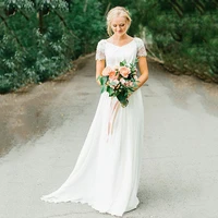 simple chiffon wedding dress with beading a line v neck short sleeves boho bridal dress vestido de novia 2021 beach bridal gown