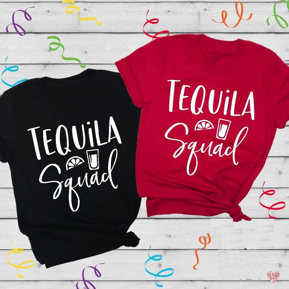 Tequila Squad Party Funny Letter Women Tshirt Casual Short Sleeve Top Tees 100% Cotton Round Neck Korean Fashion Unisex Clothing