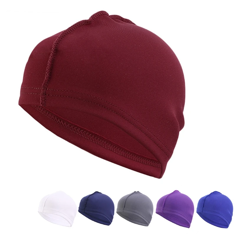 

Men Women Elastic Turban Wave Dome Cap Solid Color Thicken Breathable Stretch Durags Skull Hat Outdoor Cycling Helmet Liner