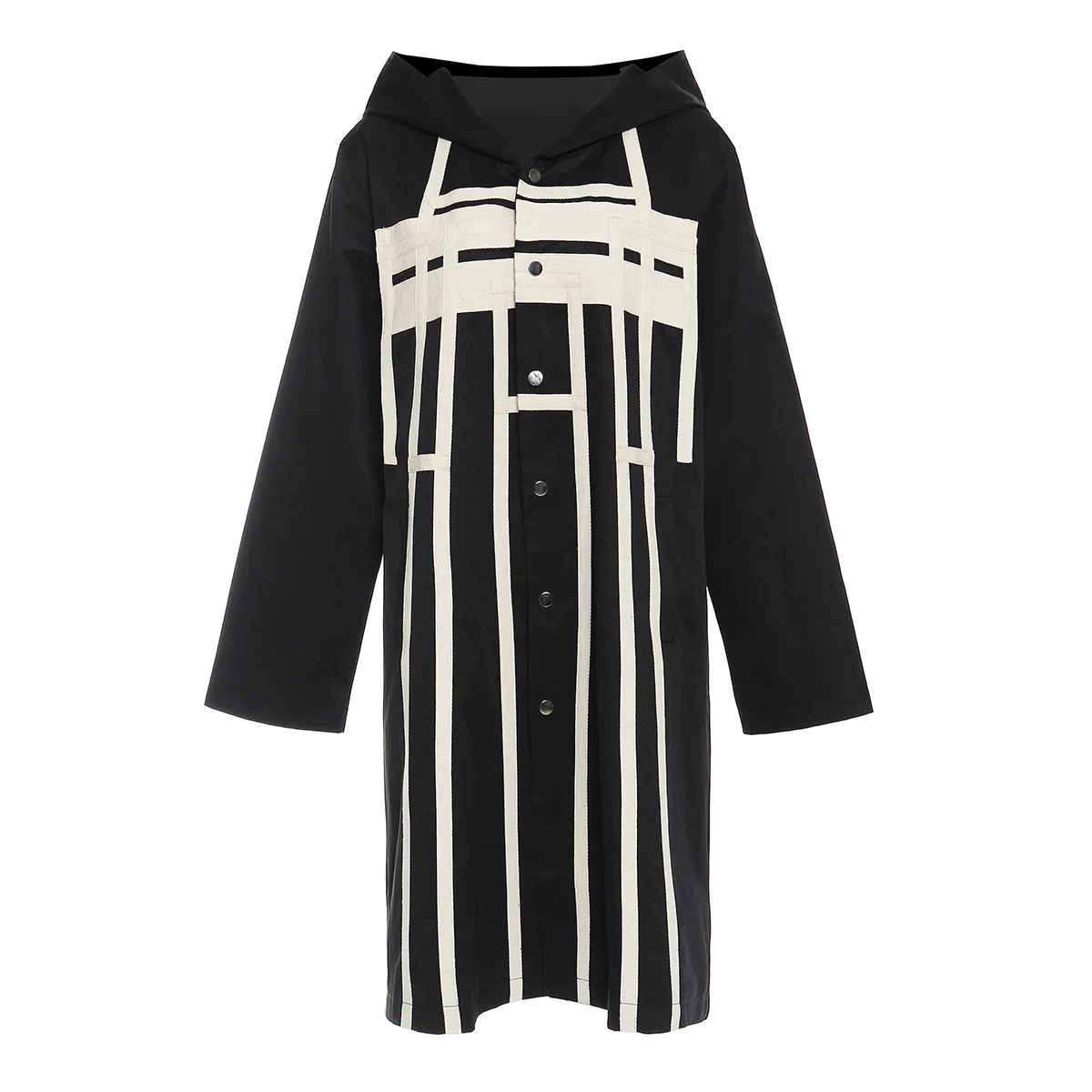 

TVVOVVIN Loose Big Size Ribbon Wizard Robe Dark High Street Trend Coat Hooded Windbreaker Trench Stripe Tassel 9RCD