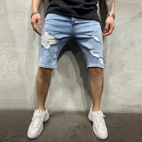 Мужские джинсовые шорты, повседневные зауженные эластичные шорты, лето 2020