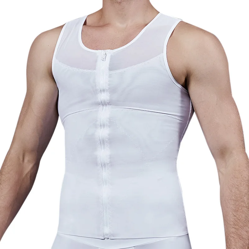 Mesh White VASLANDA Мужская корректирующая грудь для похудения, компрессионная рубашка, Abs, нижнее белье для живота, гинекомастические мозоли, триммер для талии, тренировочный жилет - Цвет: Mesh White
