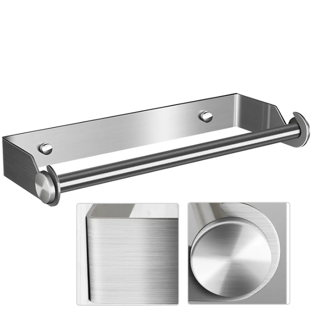 Holder Punch-free Towel Rack Wall Mounted Roll Paper Stand For Bathroom Kitchen Wipes Hanging