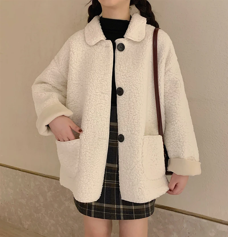 

Женское Короткое шерстяное пальто, Элегантное однобортное свободное утепленное пальто в Корейском стиле из овечьей шерсти, Осень-зима 2020