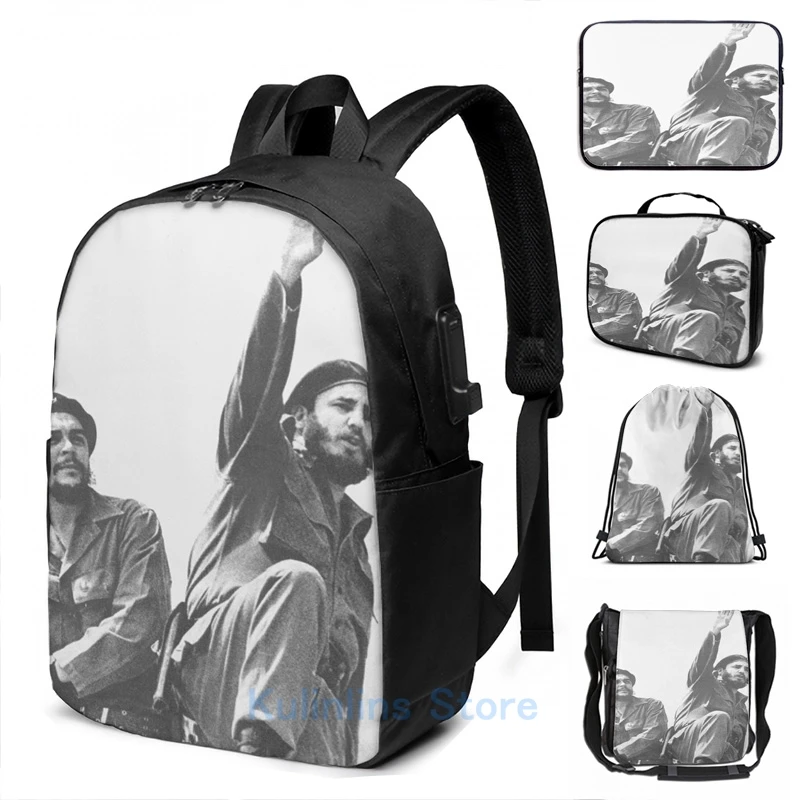Fidel Castro Retro Communist Backpack Daypack Rucksack Laptop Shoulder Bag with USB Charging Port