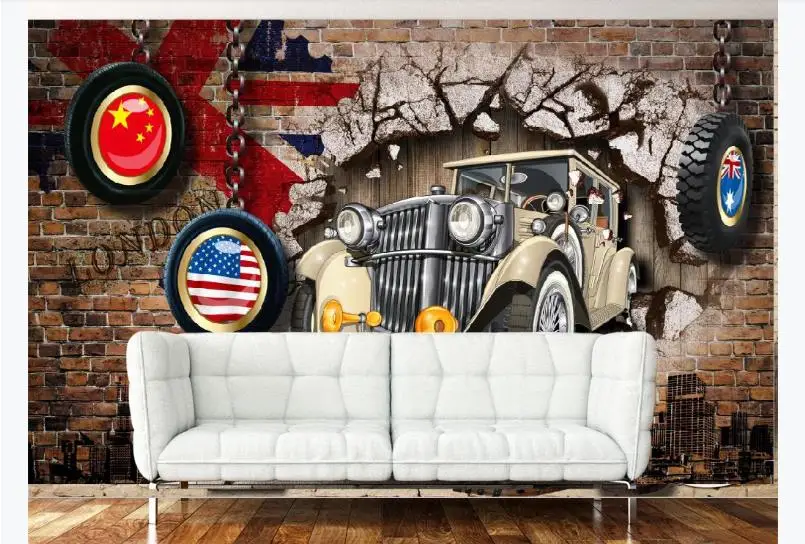 Винтажные настенные 3D обои для автомобиля фотообои гостиной спальни ресторана