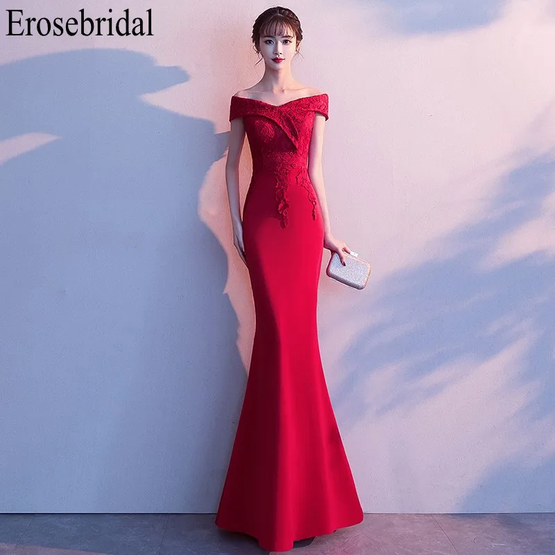 Женское длинное вечернее платье Erosebridal красное элегантное кружевное с открытыми