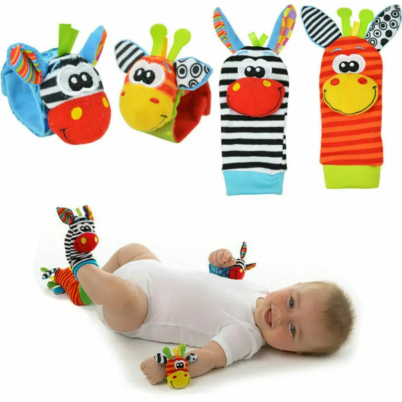 pudcoco Newborn Baby Infant Boys Girls Cartoon Soft Rattles Wristband Handbells Hand Foot Finders Socks Developmental Toys Gift | Детская