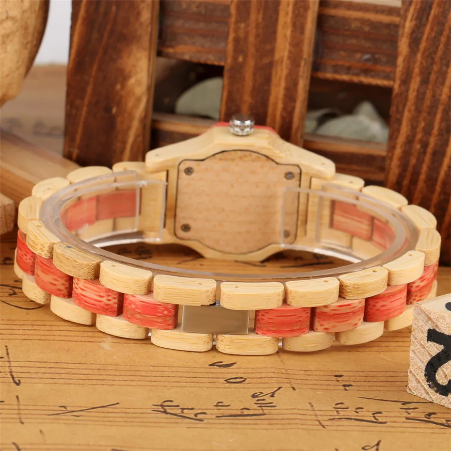 

Octagon Wooden Watch Case Women's Watches Rhinestones Decoration Dial Elegant Full Wooden Female Wrist Watch Quartz Movement