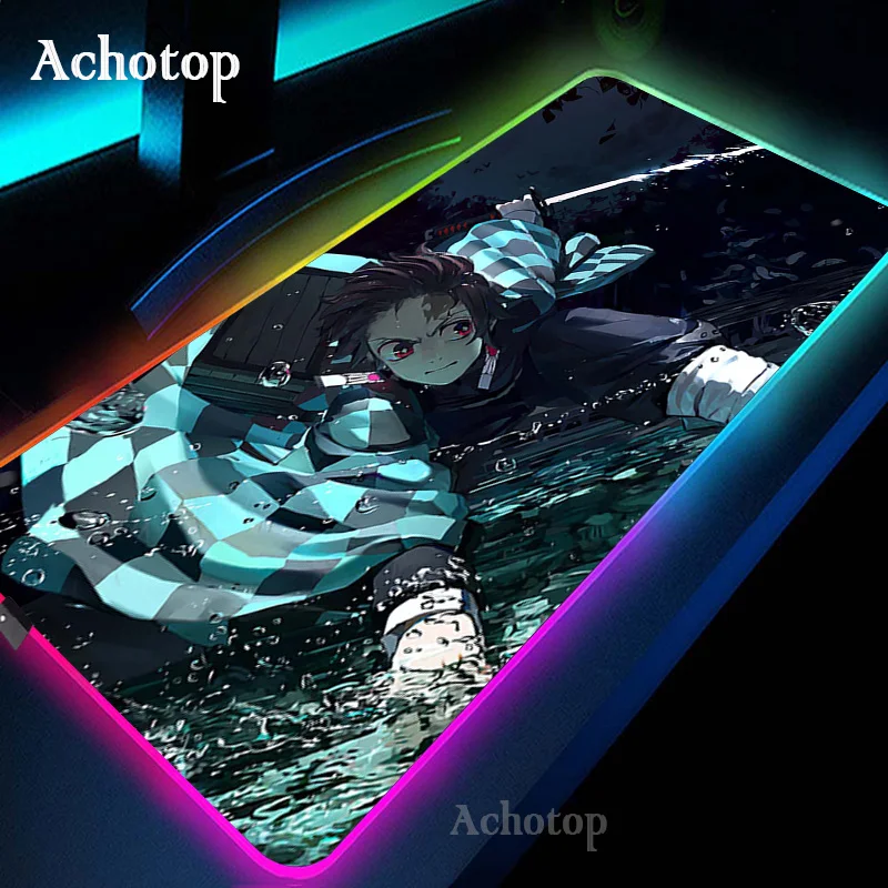

Anime Demon Slayer Kimetsu No Yaiba LED Light Gaming Mouse Pad RGB Computer Mousepad XXL Lock Edge Mause Pad Keyboard Desk Mats