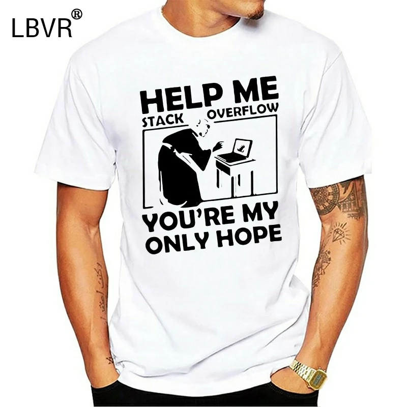 Мужские футболки с программистом надписью Help Me Stack Overflow You're My Only Hope хлопковая