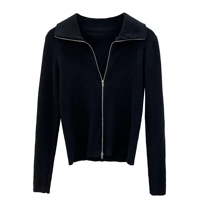 

Mazefeng 2021 New Autumn Winter Women's Sweaters Fashionable Turndown Ladies Sweater Solid Color Knitwears Zipper Cardigans