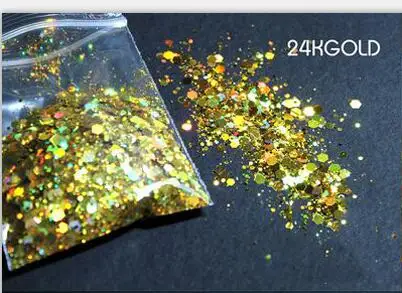 color18-24k gold Праздничный блестящий комплект 24 цветов+ 500 г Смешанные блестки Единорог Русалка Лицо Тело 24 массивный блеск смешанный голографический микс, JK871 - Цвет: color18-24k gold