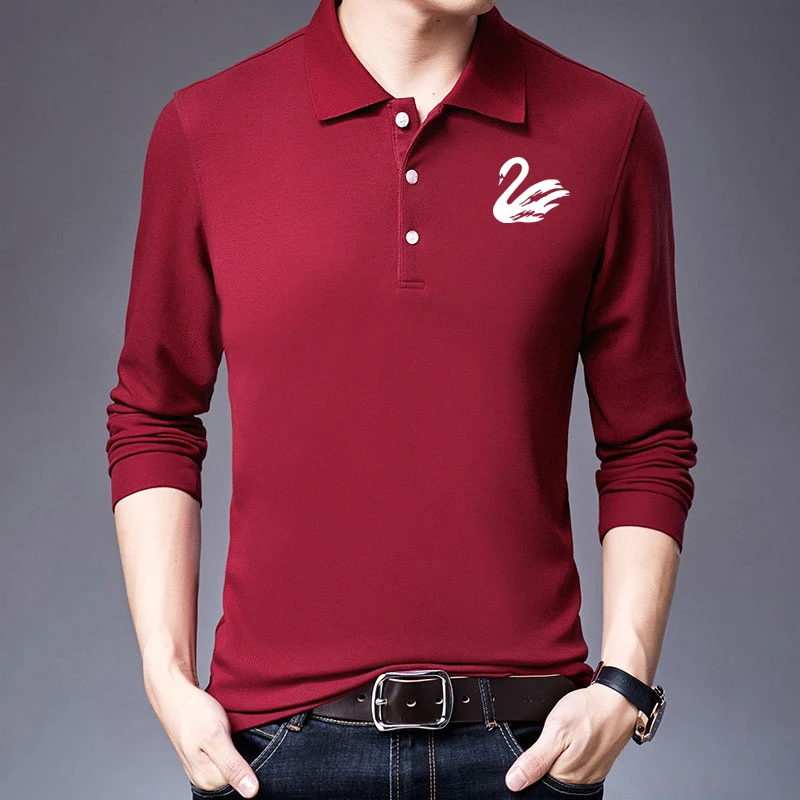 

Spring Fashion Print Long Sleeve Lapel T-shirt Casual Comfortable Breathable Men's Polo Shirt