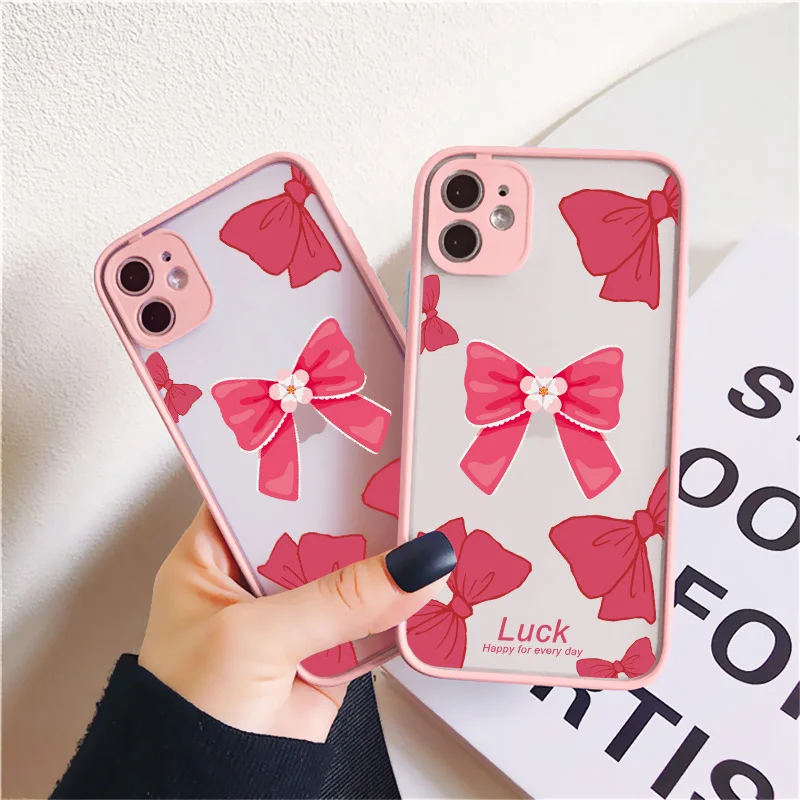 

Phone case for iphone 6s 7 8 plus SE 2020 X XR XS MAX 12 11 Pro max mini Girly style Bowknot Half-wrapped TPU hard back cover