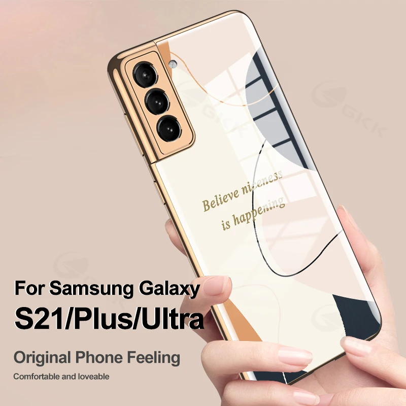 GKK Tempered Glass Case For Samsung Galaxy S21 Plus Ultra Luxury Plating Soft Edge Hard Cover For Samsung S21 Plus Ultra 5G Case