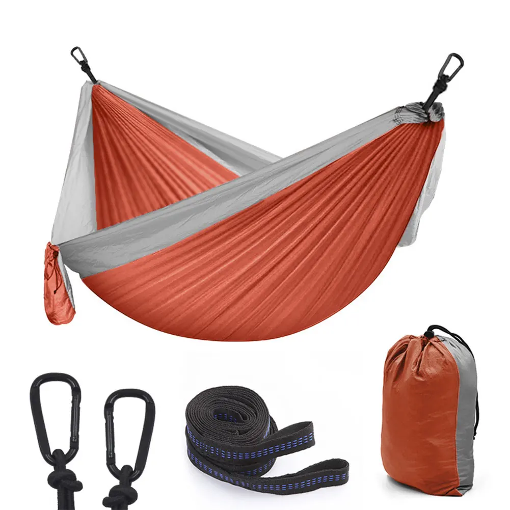 

Single Double Hammock Adult Outdoor Backpacking Travel Survival Hunting Sleeping Bed Hang Bed Portable With 2 Straps 2 Carabiner