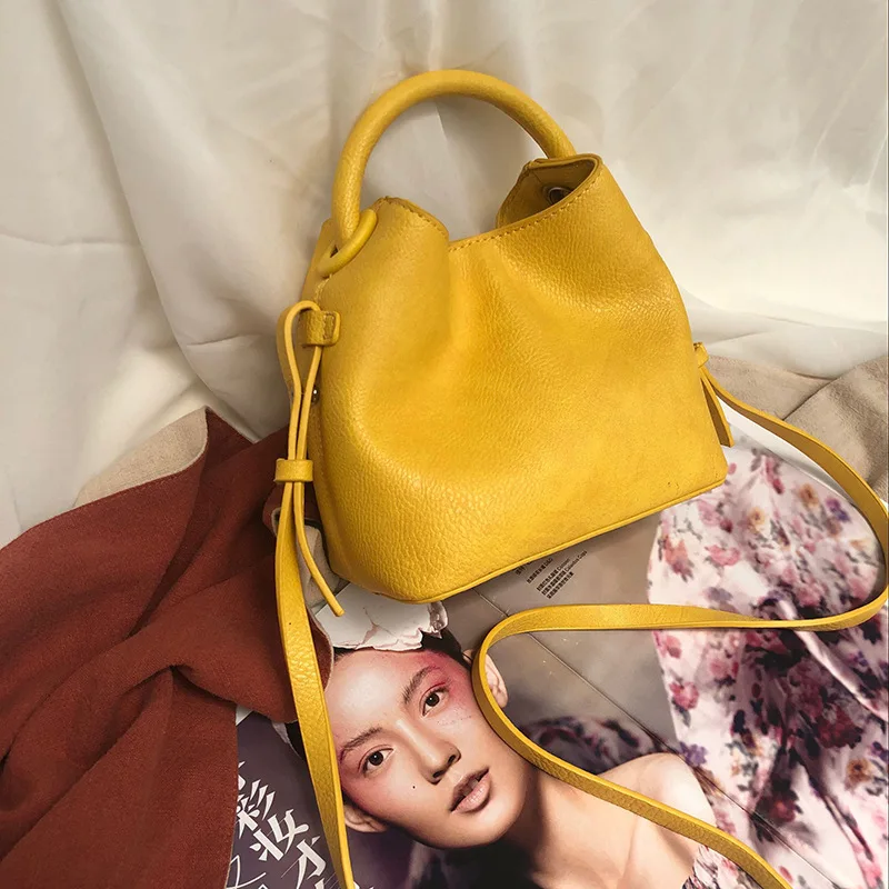 

Vintage Fashion Female Tote Bucket bag 2021 New High Quality PU Leather Women's Designer Handbag Travel Shoulder Messenger Bag