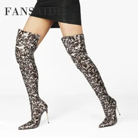 fansaidi winter pointed toe high heels sexy blue stilettos heels back zipper clear heels boots over the knee boots 43 45 46 47