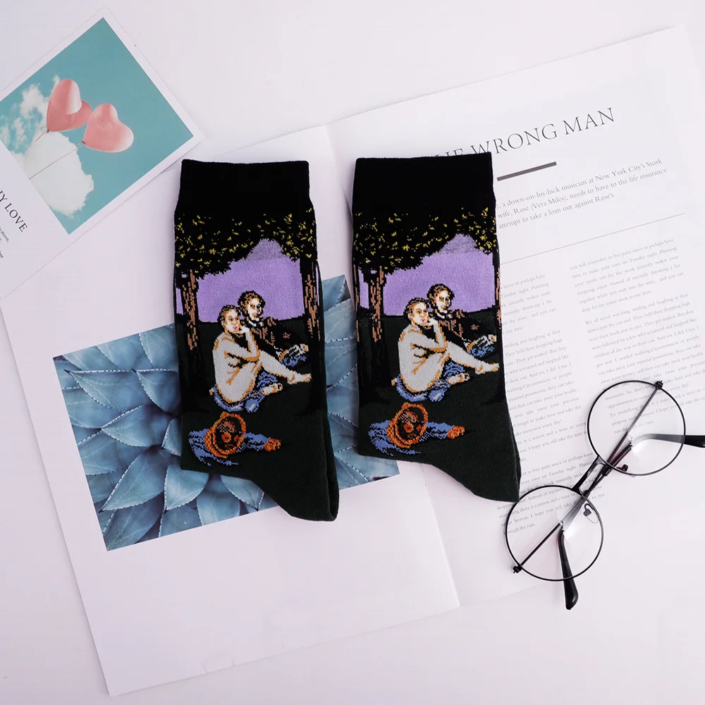 

Men's Socks Neutral Cotton Socks Retro Art Oil Painting Abstract Couple Socks Street Sports Skateboard Men's and Women's Socks