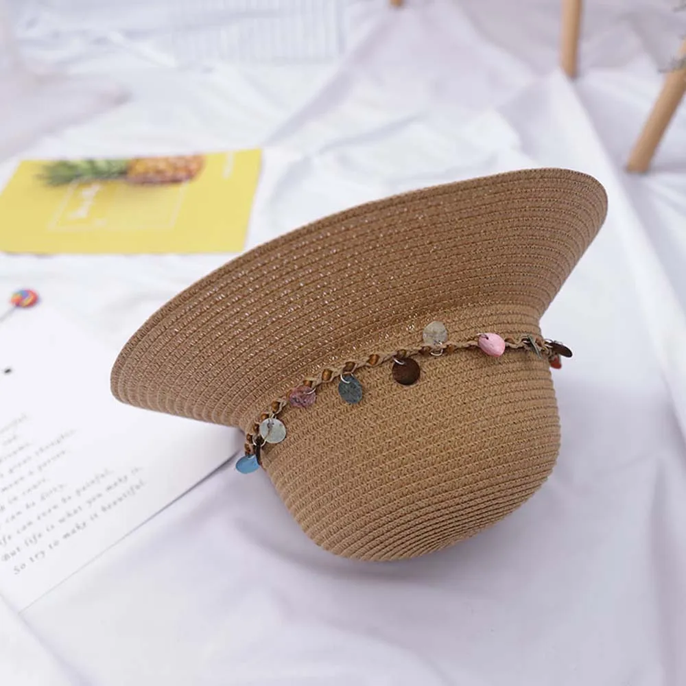 

1PC Fashion Foldable Straw Hat Fisherman Hat Color Sequins Beach Sun Hat For Women Lady Summer