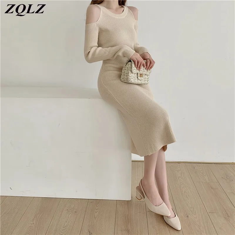 

ZQLZ Sweater Dress For New Year 2022 Knitted Long Sleeve Hollow Out Spring Vestidos Female Casual Black Elegant Dresses Woman