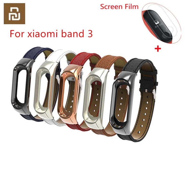 Браслет для Xiaomi Mi Band 3 кожаный силиконовый ремешок браслета металлический