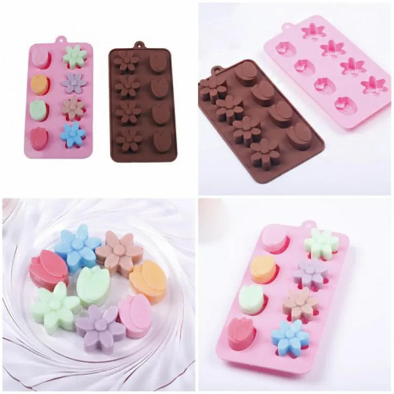 Модная форма воск 8 отверстий шоколад тюльпан Маргаритка цветок кубик льда