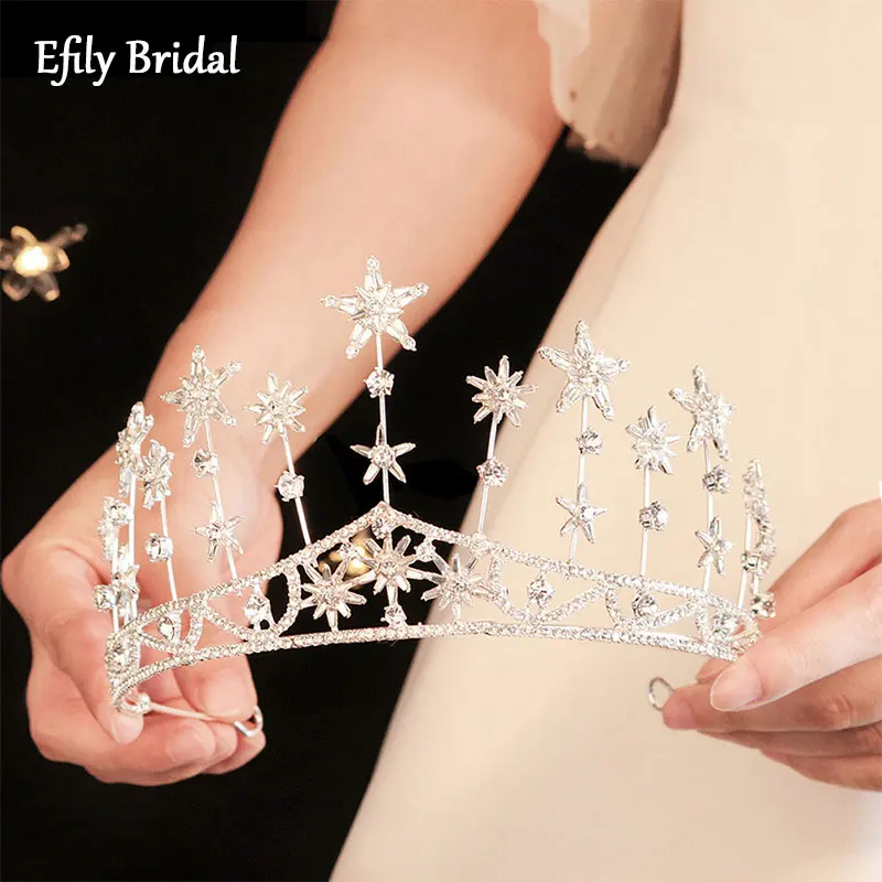 

Efily Rhinestone Star Crown Hair Accessories for Women Wedding Tiaras and Crowns Bridal Headwear Bride Headpiece Bridesmaid Gift