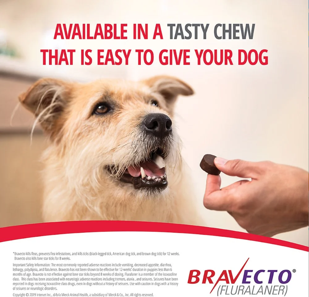 

Bravecto Chews for Dogs For Flea and Tick,Single 12-Week Dose Fit 2-40kg Pet Dog Cat Fluralaner