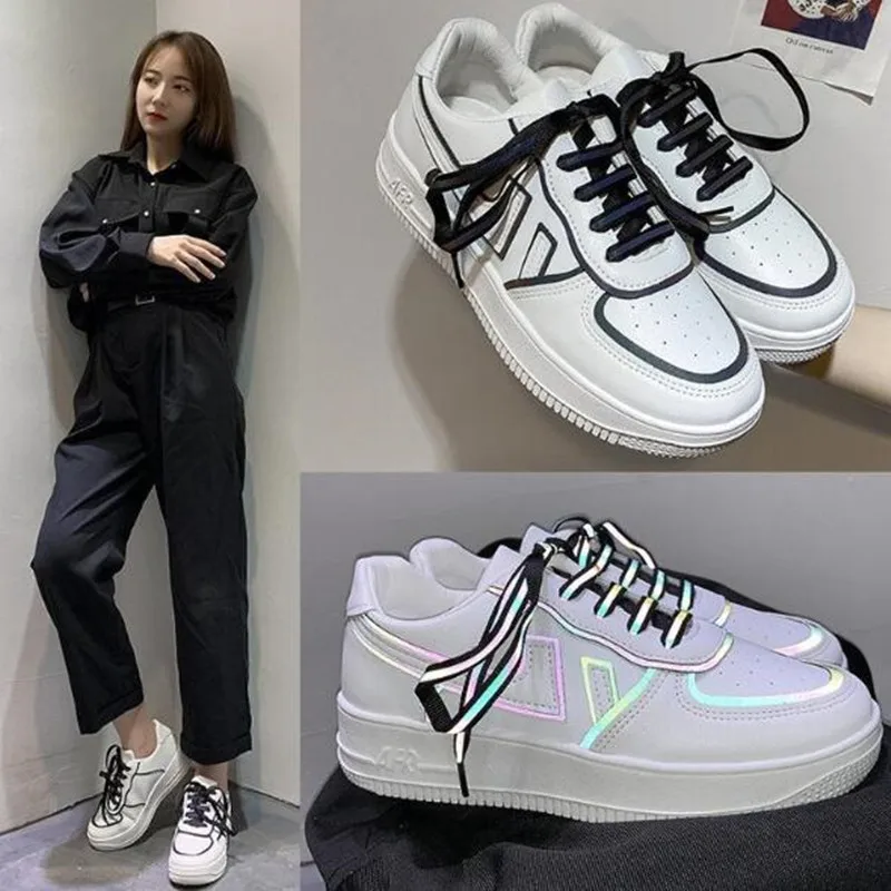 

New Arrival Fashion Women Lace-up Sneakers Women Casual Shoes Printed Autumn Outdoor Women Pu Shoes Discoloration Sports Shoes
