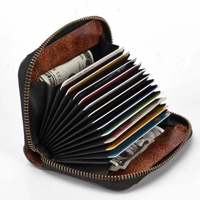 Luufan Мужской мягкий кошелек из натуральной кожи на молнии для монет Wowen ID чехол