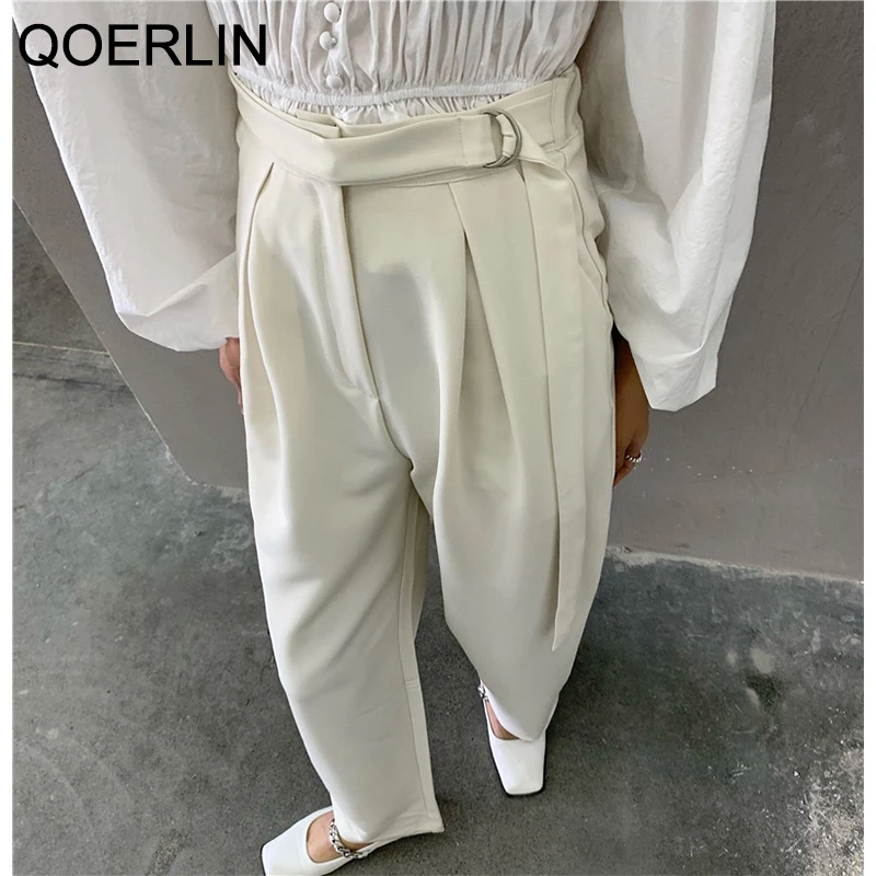 

QOERLIN Office Suit Pants Drape Classic High Waist Wide Leg Women Spring New Korean Loose Pants Plus Size Chic Trouser Female