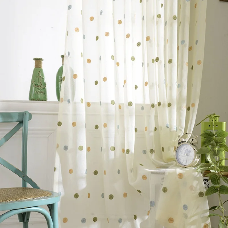 Круглая вышитая прозрачная занавеска тюлевые шторы в Корейском стиле для