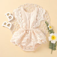 pretty princess summer fly sleeve solid lace ruched bodysuits toddler infant baby jumpsuits newborn flower belt sunsuits 3m 3y