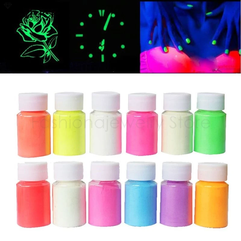

12 Color Luminous Resin Pigment Kit Glow In the Dark Powder Pigment Colorant Dye Fluorescent Resin Jewelry Making Tools