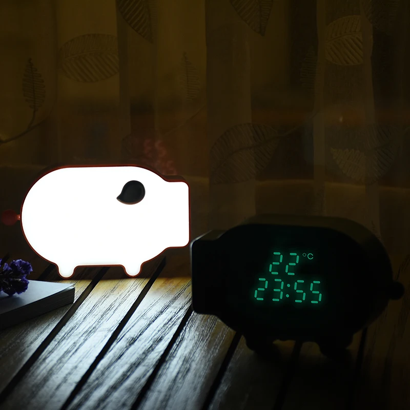 Современный светильник Led стол мультфильм Розовая Свинья Будильник температура