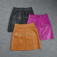 spring womens genuine leather a shape mini skirts high quality sheepskin high rise skirt c169
