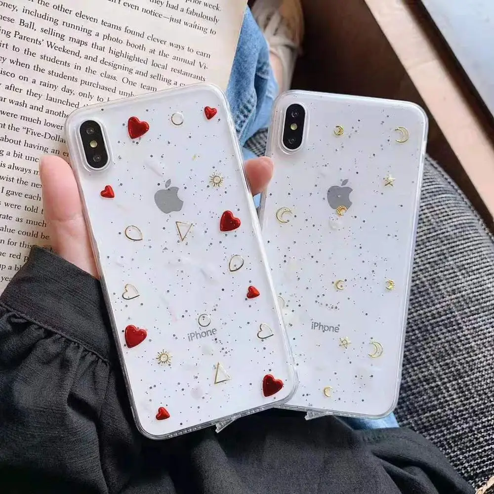Для iPhone 12 11 Pro Max чехол настоящая оболочка Блестящая серебряная фольга милый Moon Love