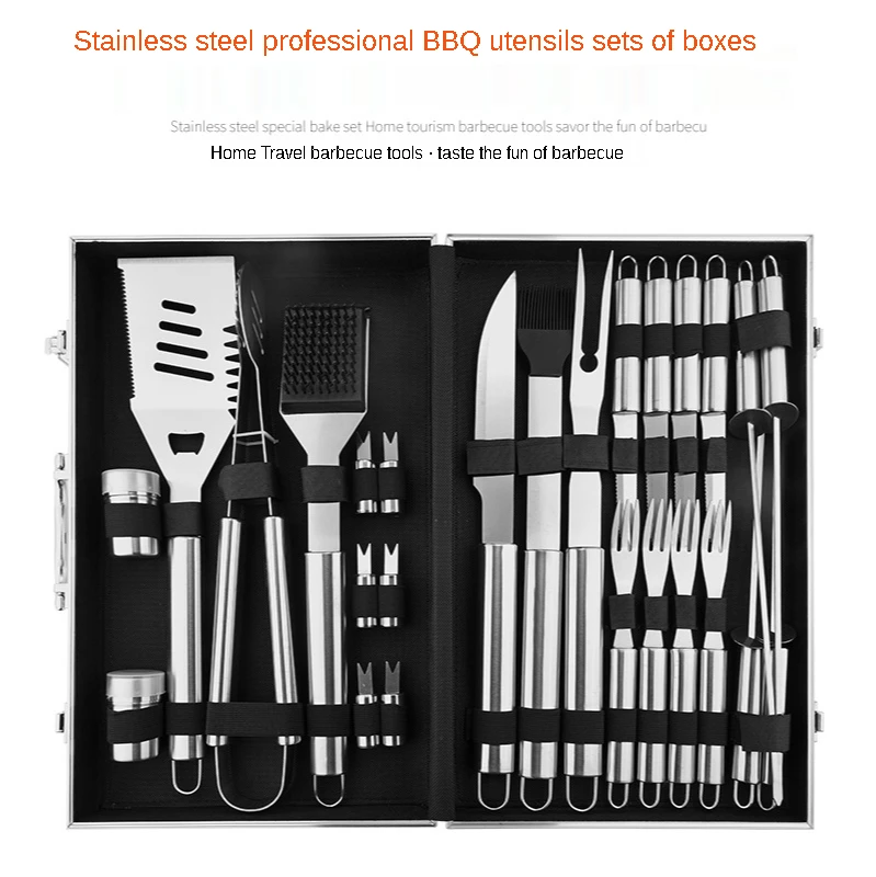 

Stainless steel barbecue tool set outdoor cooking tool set aluminum box BBQ barbecue accessories grill fork cooking
