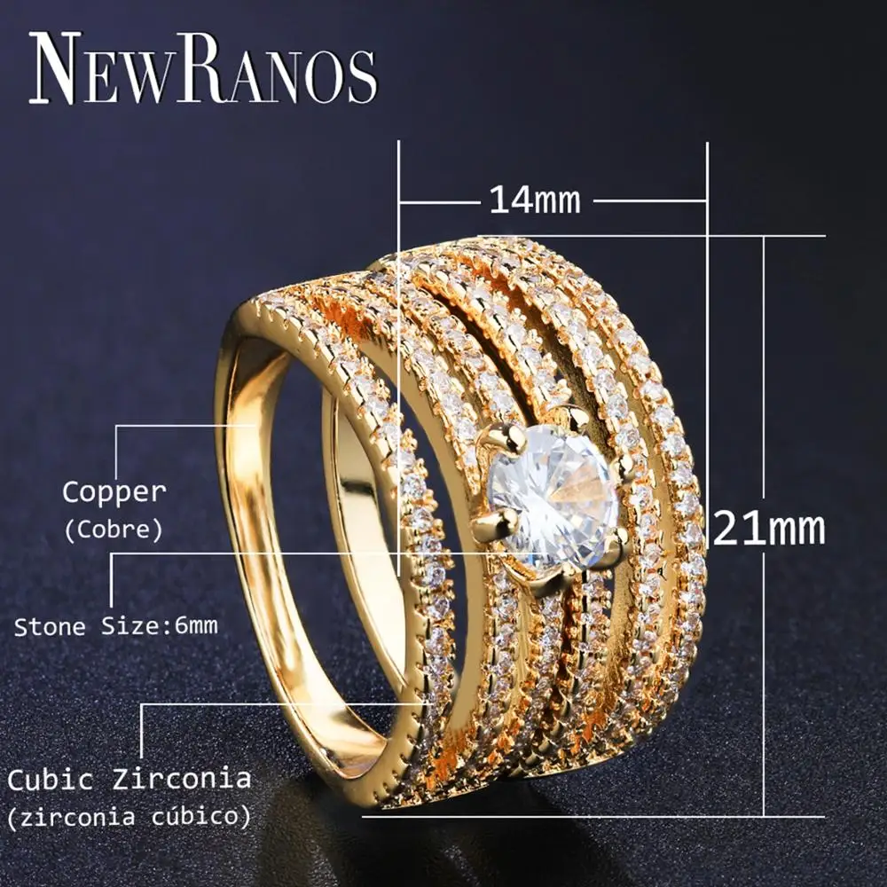 Newranos свадебное двойное кольцо 2 шт./компл. золотые обручальные циркониевые