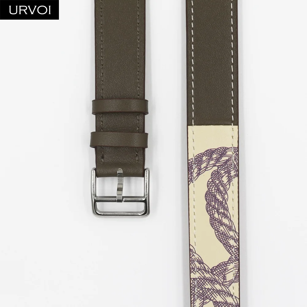 Taupe S buckle URVOI Печатный двойной тур ремешок для Apple Watch 5 4 3 ремешок для iwatch натуральная кожа петля очень длинный ремень качество 40 44 мм - Цвет ремешка: Taupe S buckle