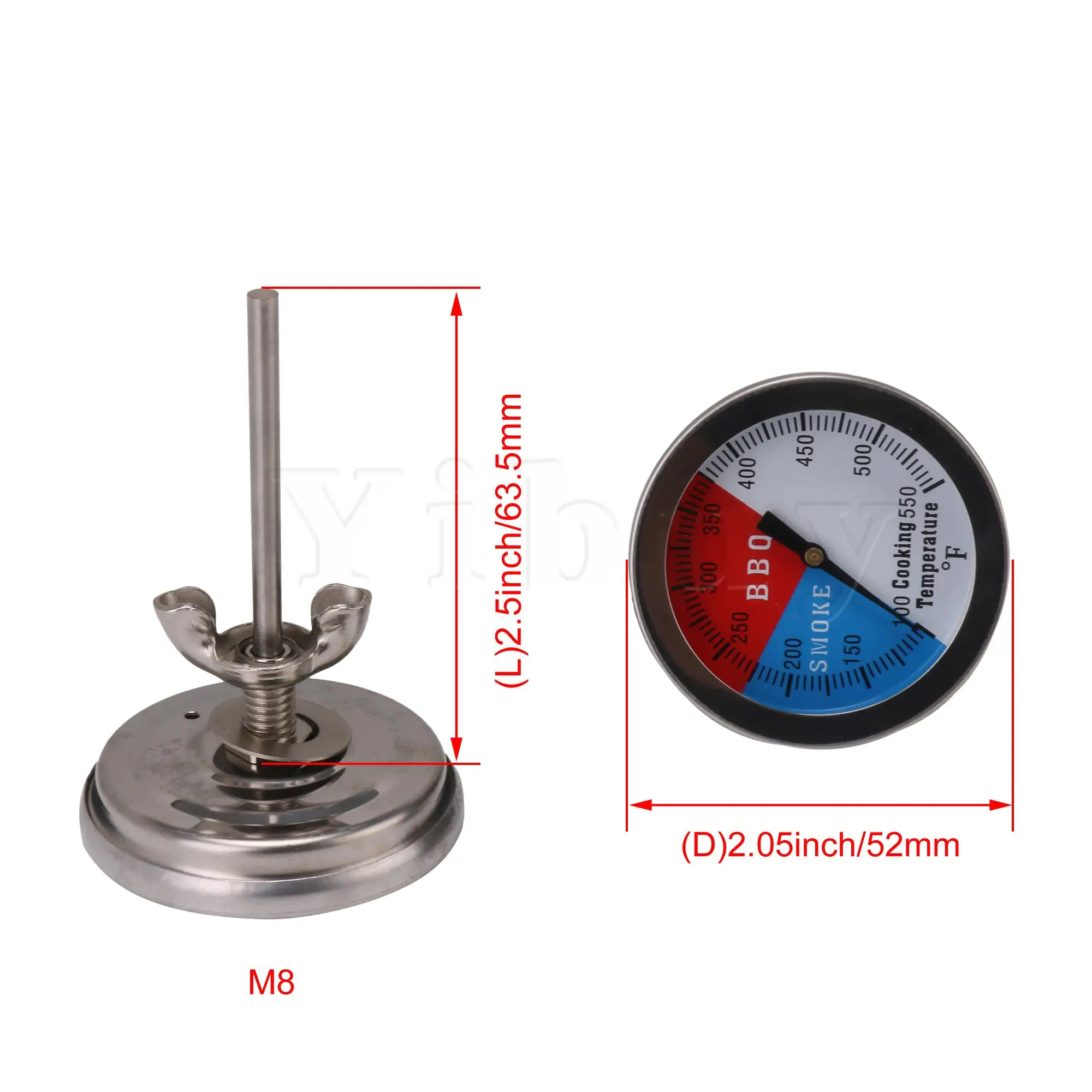

2 x Stainless Steel Barbecue Temp Gauge Heat Indicator 5.2cm Dia Outdoor