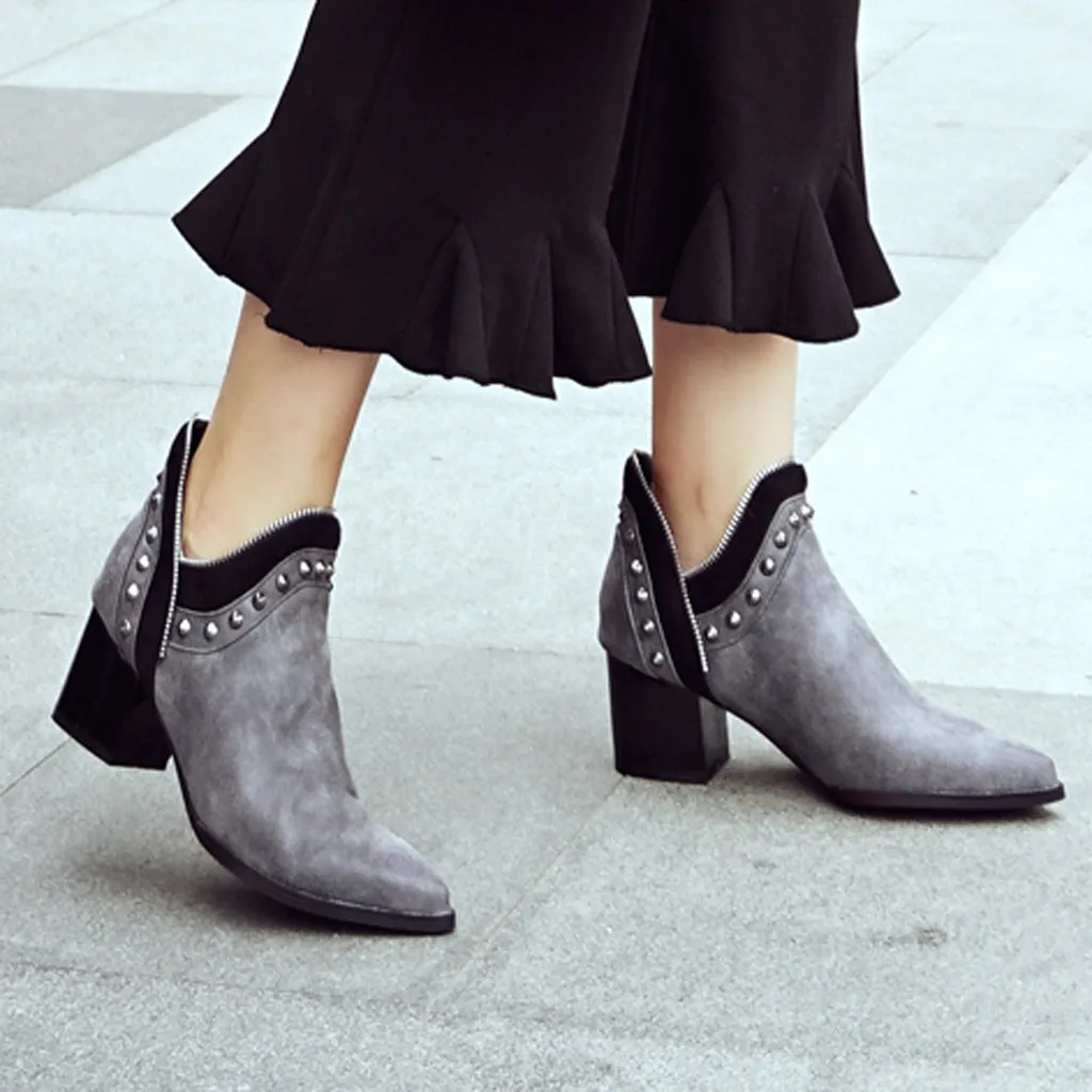 Женские ботильоны на среднем каблуке уличные крутые из толстой кожи # g3|Женские