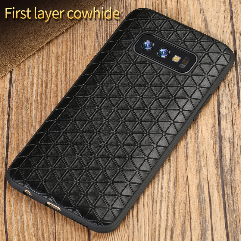 

LANGSID Luxury Man Business Natural Leather case For Samsung S10 cases Real leather back cover For Galaxy s10 plus lite handmade