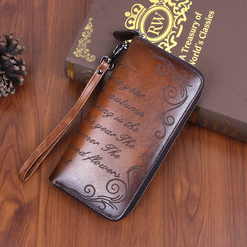 Женский кошелек из натуральной кожи Дамский удлиненный клатч с надписью и