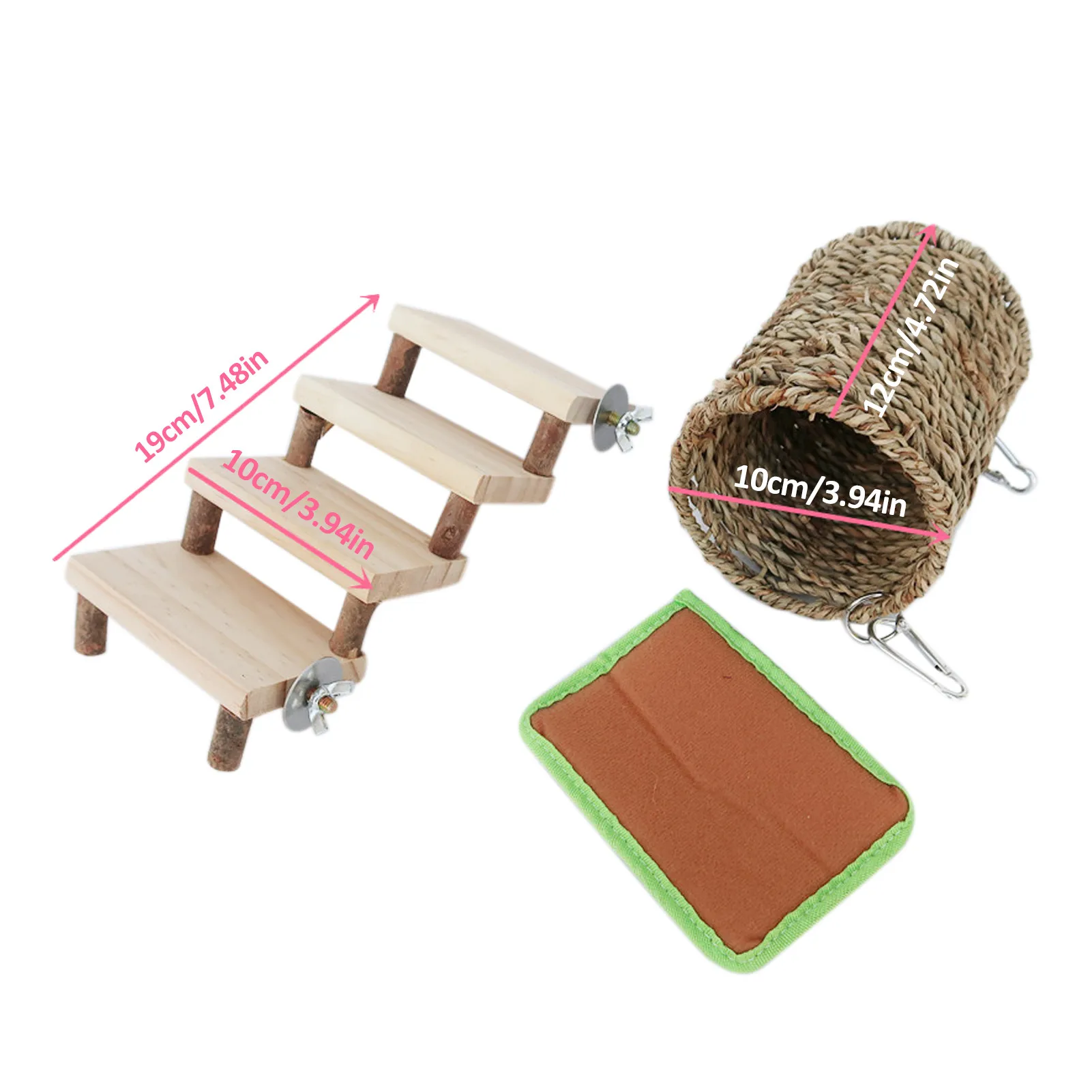 

Hamster Squirrel Stairs Chew toys Warm Nest Drill barrel Golden Bear Honey Bag glider Guinea pig 2PC wooden molar toy